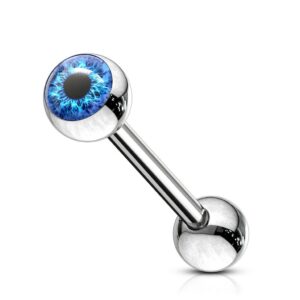 eyeball inlaid 316l surgical steel barbells tongue rings 14g 5/8" - blue