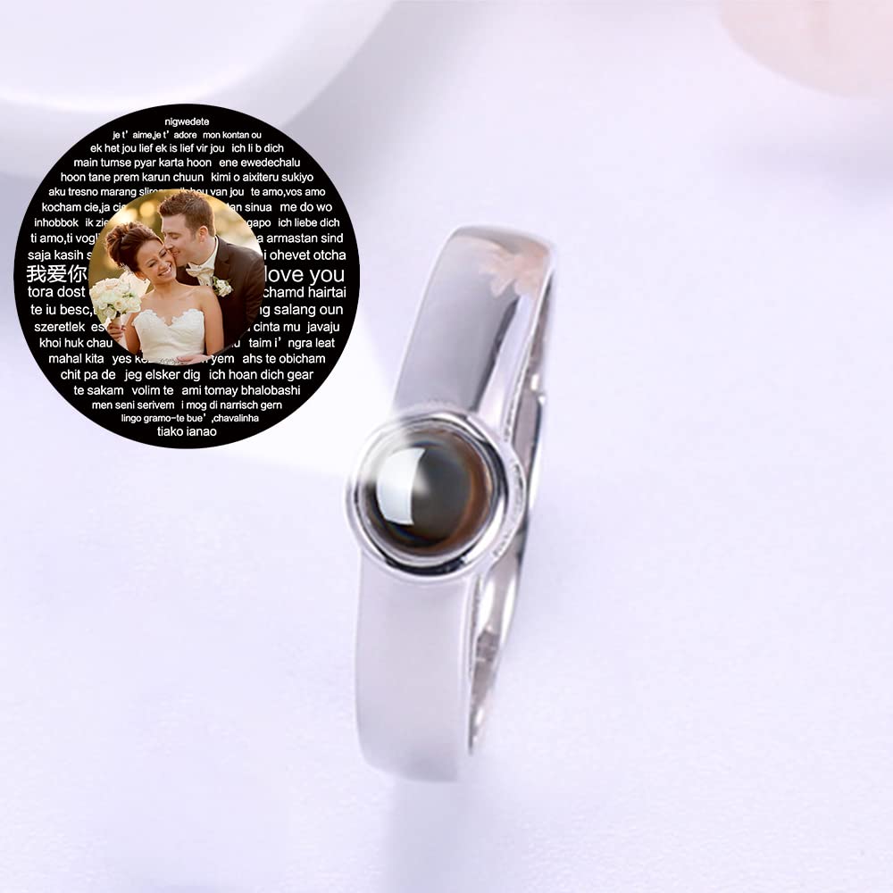 Personalized Custom photo Projection Ring 925 Sterling Silver Jewelry Rings Adjustable Ring Personality Gift for Women Couple Mother Birthday mother day Valentine Jewelry Gift