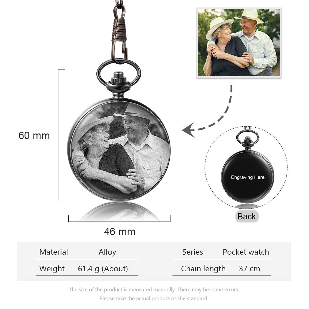 REMFACIO Personalized Pocket Watches for Men Custom Photos Pocket Watch Engraved Name Pocket Watch Dad Son Gifts for Fathers Day Birthday Gifts (Black 2)