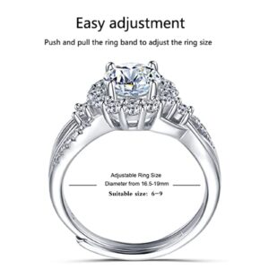 Atylyk 1 Carat Moissanite Adjustable Engagement Ring Wedding Promise 925 Sterling Silver Solitaire Rings for Women (Flower Ring)