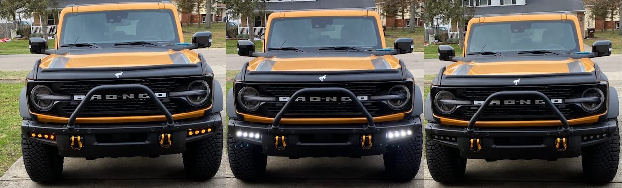 M&R Automotive LED Lights with Mounts and Hardware,Ultra-Bright 2021+ FORD BRONCO LED M&R MODULAR BUMPER FOG LIGHT KIT,Easy Install LED Light in 16000 LumenWhite and dual function AMBER DRL,BroncoTOP