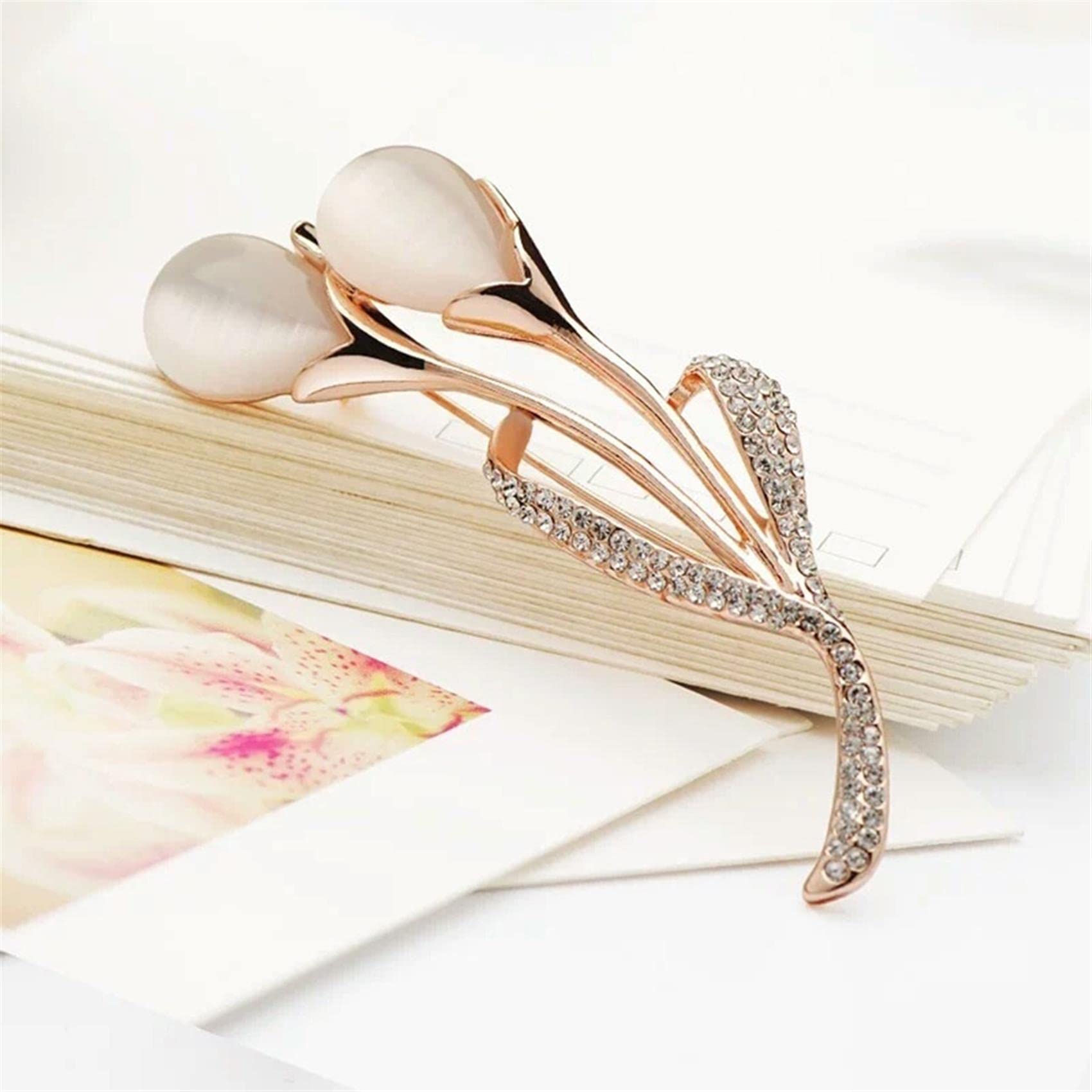 Guoshang Women Rose Gold Opal Calla Lily Brooch Pin Flower Opal Lapel Pin for Coats Jackets Sweaters Accessories,Gold,1 Pc