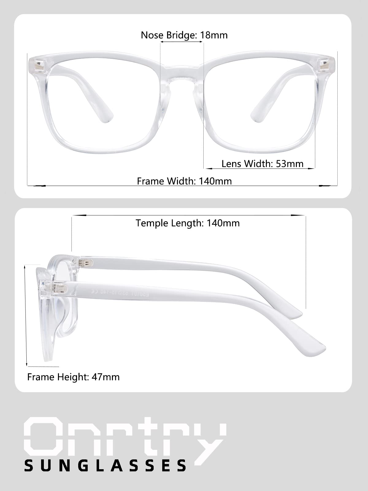 Onrtry Non Prescription Glasses for Men Women Square Clear Lens Eyeglasses (Transparent)