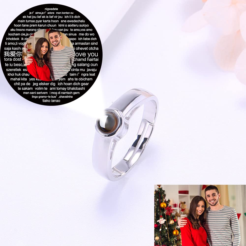 Personalized Custom photo Projection Ring 925 Sterling Silver Jewelry Rings Adjustable Ring Personality Gift for Women Couple Mother Birthday mother day Valentine Jewelry Gift