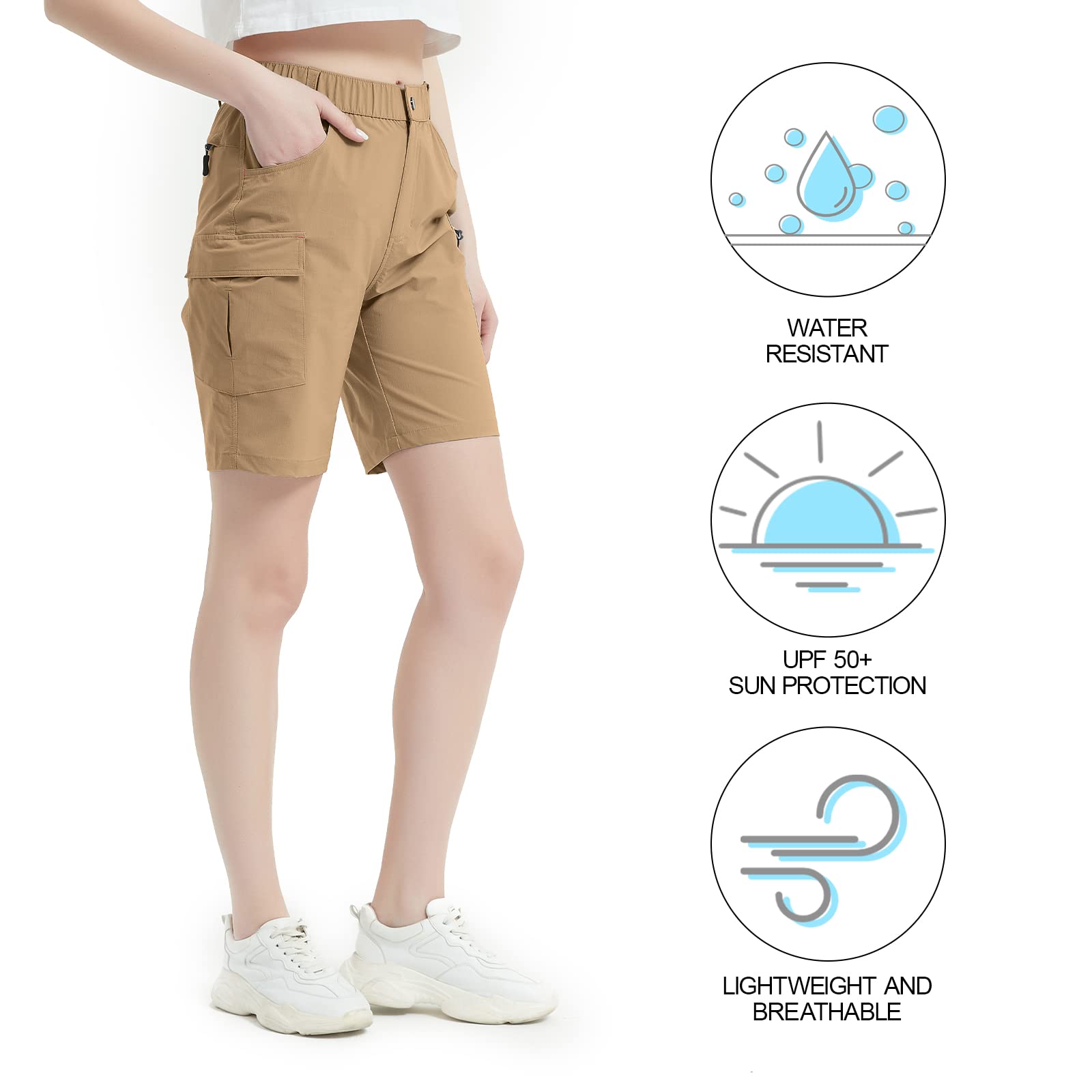 Nomolen Women's Hiking Cargo Shorts Lightweight Quick Dry Outdoor Golf Travel Shorts for Women with Zipper Pockets UPF 50+