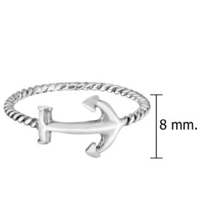 AeraVida Nautical Themed Inspirational Anchor with Braided Rope Sterling Silver Band Ring Sizes 7-9 for Versatile Daily Fashion & Sailing Inspired Style with a Cute & Trendy Vibe