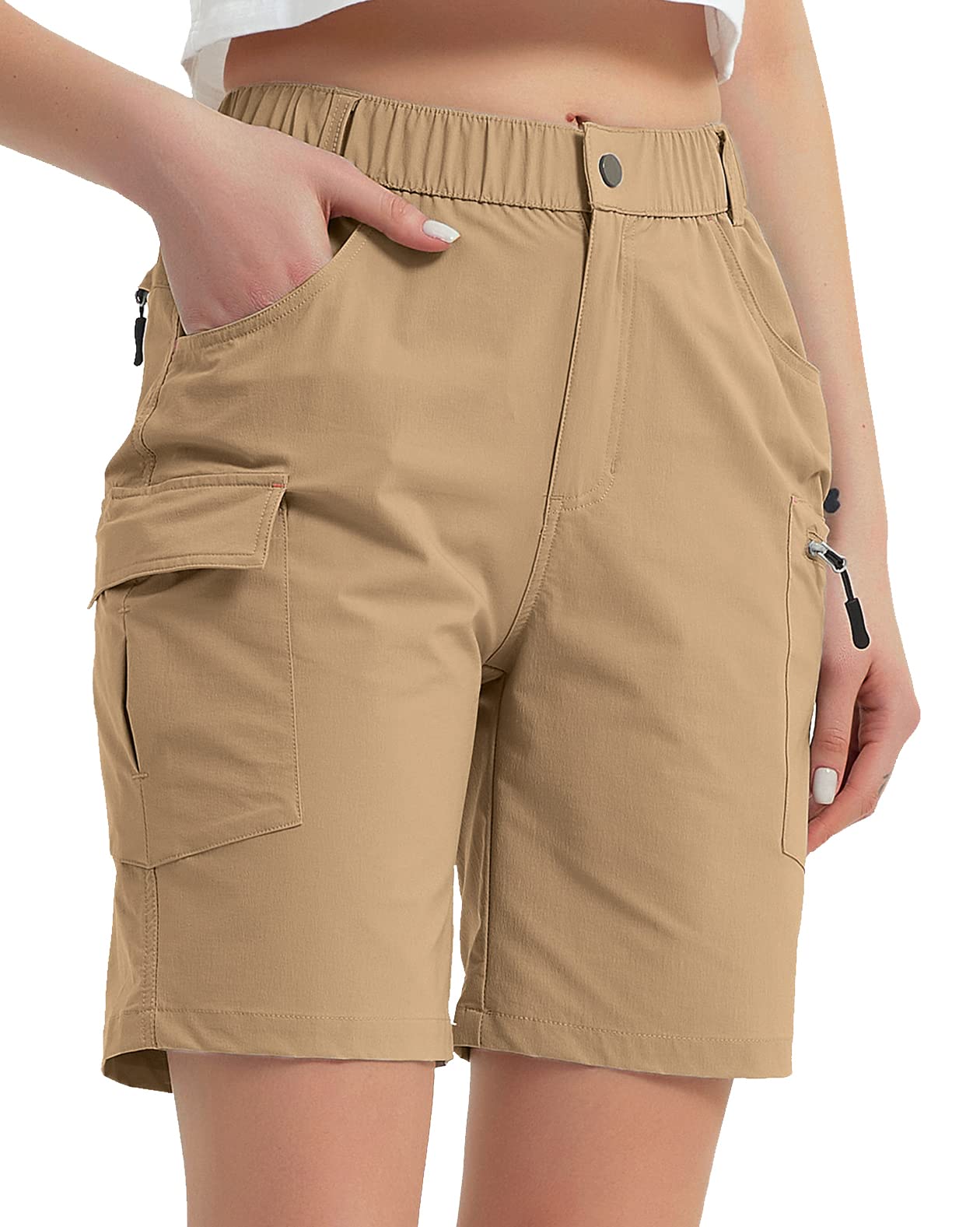 Nomolen Women's Hiking Cargo Shorts Lightweight Quick Dry Outdoor Golf Travel Shorts for Women with Zipper Pockets UPF 50+