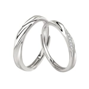 Cathay Select [New] Sterling Silver 925, Couple Rings Set, Adjustable Matching Rings, I Love You Wedding Relationship Promise Rings