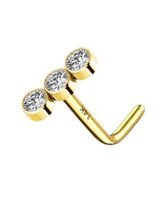 meiighting 14k gold nose stud l shaped nose ring 20g with round cubic zirconia nose piercing jewelry for women men real gold