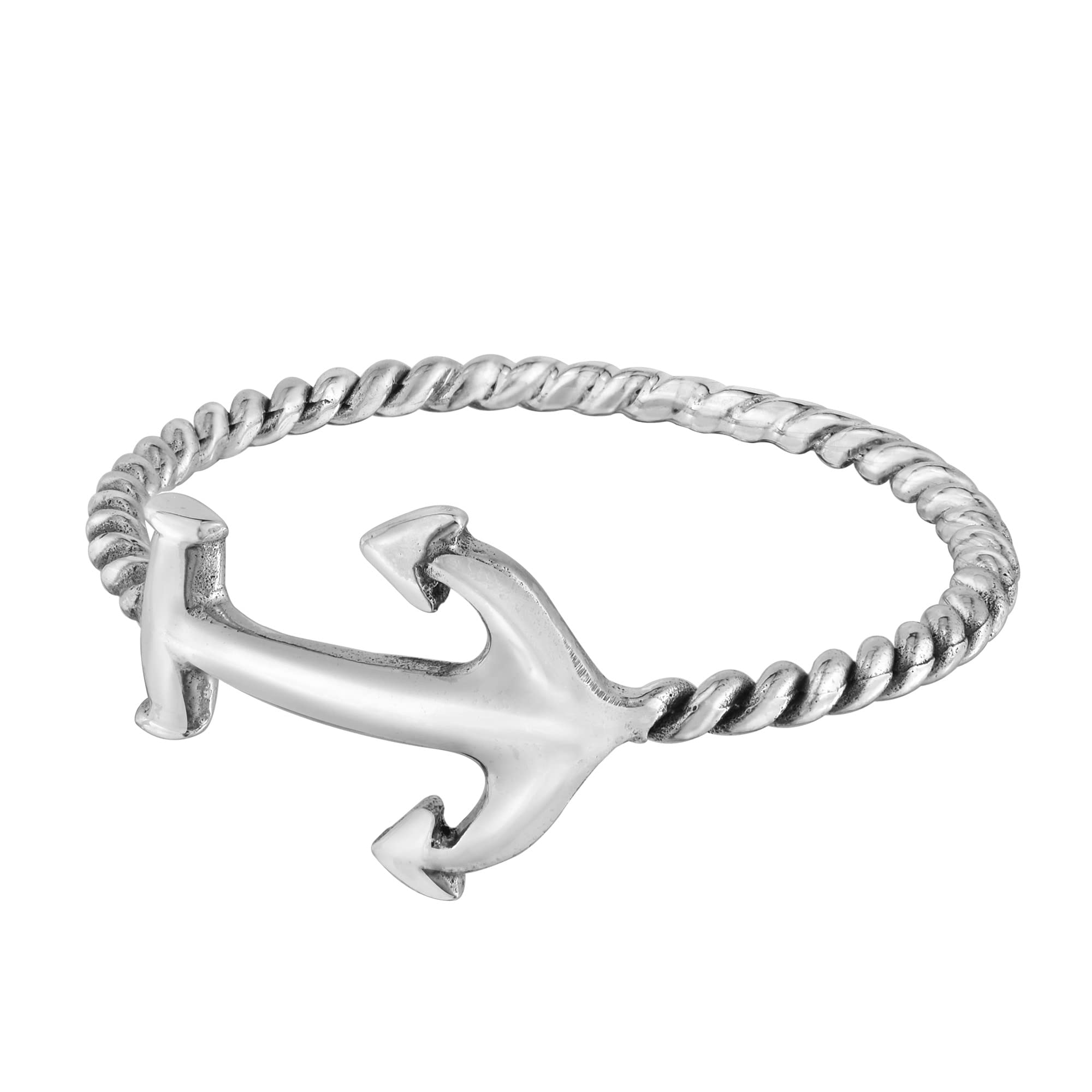 AeraVida Nautical Themed Inspirational Anchor with Braided Rope Sterling Silver Band Ring Sizes 7-9 for Versatile Daily Fashion & Sailing Inspired Style with a Cute & Trendy Vibe