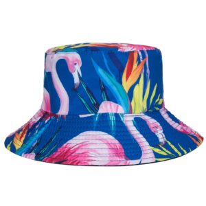 TUNEVUSE Mens Hawaiian Shirts and Shorts Set 2 Pieces Beach Outfits Flamingo Print Summer Tropical Suit with Bucket Hats Blue XX-Large