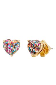 kate spade new york my love glitter heart studs, multi glitter, one size