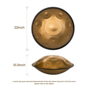 ASTEMAN Handpan in D Minor,432hz, 22 inches with 10 notes, comes with a backpack, courses, finger sleeves, stand, cleaning cloth, and two mallets.