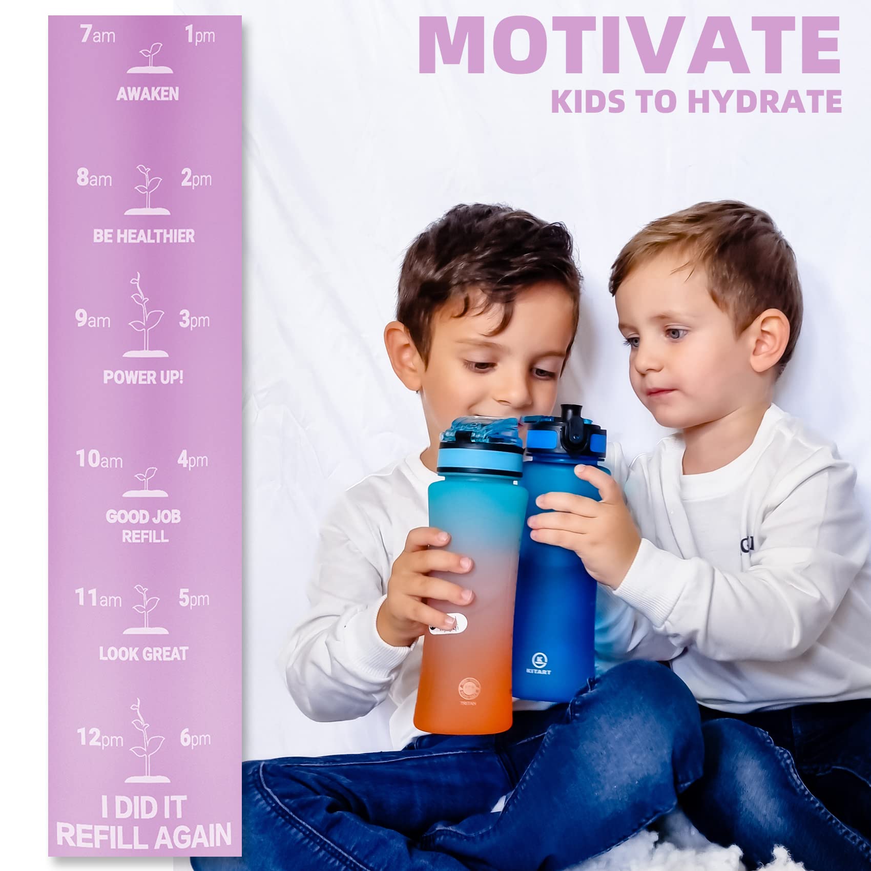 KITART 15oz Kids Sports Water Bottles for School with Spout Lid (Purple)