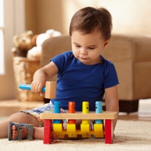 Melissa & Doug Geometric Stacker - Wooden Educational Toy & Deluxe Pounding Bench Wooden Toy with Mallet