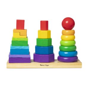 Melissa & Doug Geometric Stacker - Wooden Educational Toy & Deluxe Pounding Bench Wooden Toy with Mallet