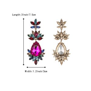 BriLove Art Deco Vintage Inspired Rhinestone Marquise Teardrop Flower Statement Dangle Earrings for Women Multicolor Antique-Gold-Tone