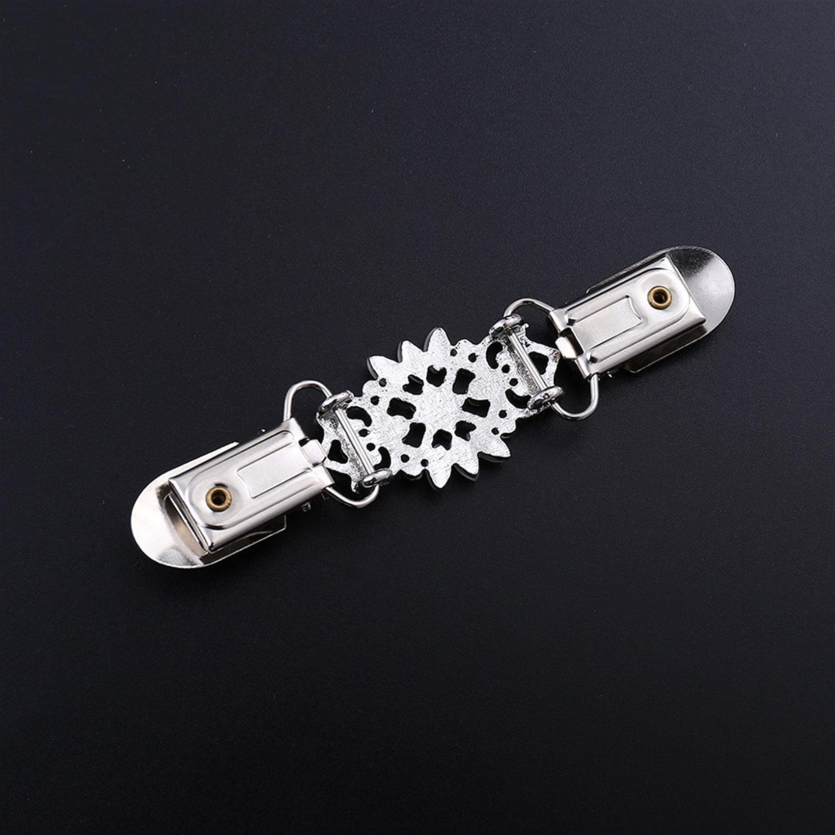 Guoshang Women Vintage Silver Floral Cardigan Clip Pin Hollow-Out Crystal Flower Brooch Safety Pin Shawls Cloak Accessories