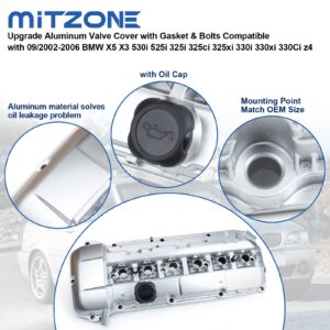 MITZONE Upgrade Aluminum Valve Cover kit Compatible with 2002-2006 BMW X5 X3 530i 525i 325i 325ci 325xi 330i 330xi 330Ci z4 Replace 11127512839