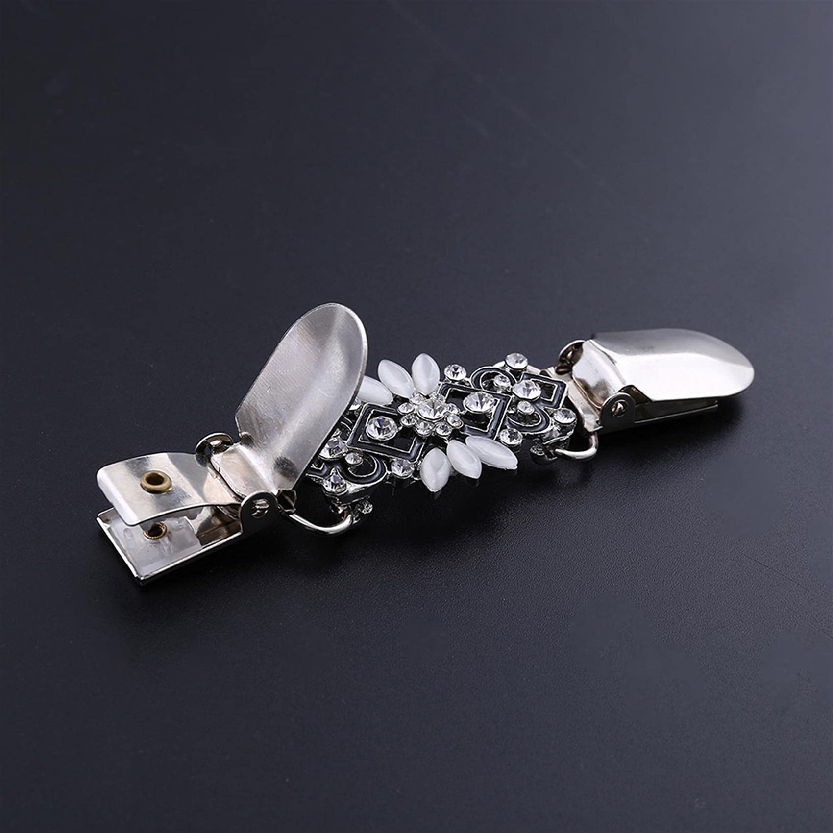 Guoshang Women Vintage Silver Floral Cardigan Clip Pin Hollow-Out Crystal Flower Brooch Safety Pin Shawls Cloak Accessories