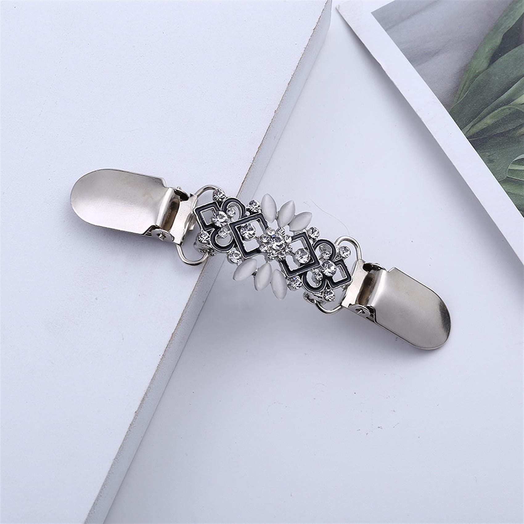 Guoshang Women Vintage Silver Floral Cardigan Clip Pin Hollow-Out Crystal Flower Brooch Safety Pin Shawls Cloak Accessories