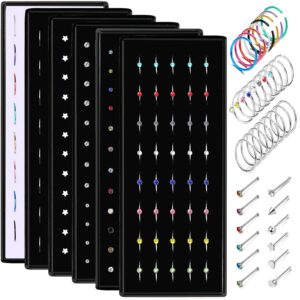 kakonia 300 pcs nose ring studs set for women men 316l stainless steel nose hoops rings bone studs nose piercing jewelry 20g 1.5mm 2mm 2.5mm