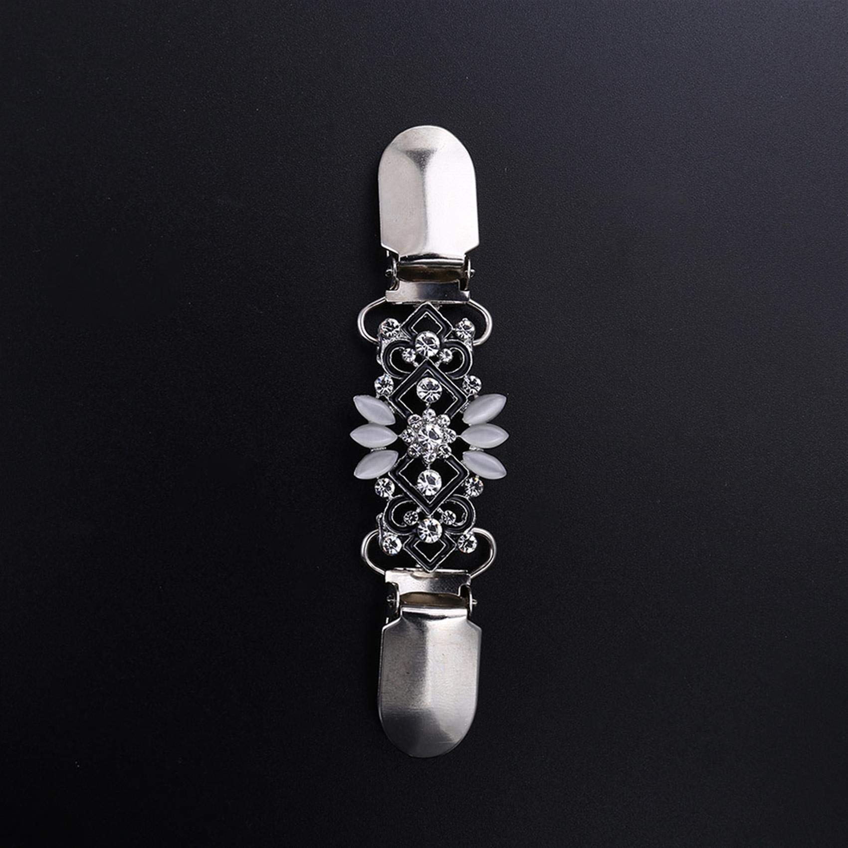 Guoshang Women Vintage Silver Floral Cardigan Clip Pin Hollow-Out Crystal Flower Brooch Safety Pin Shawls Cloak Accessories