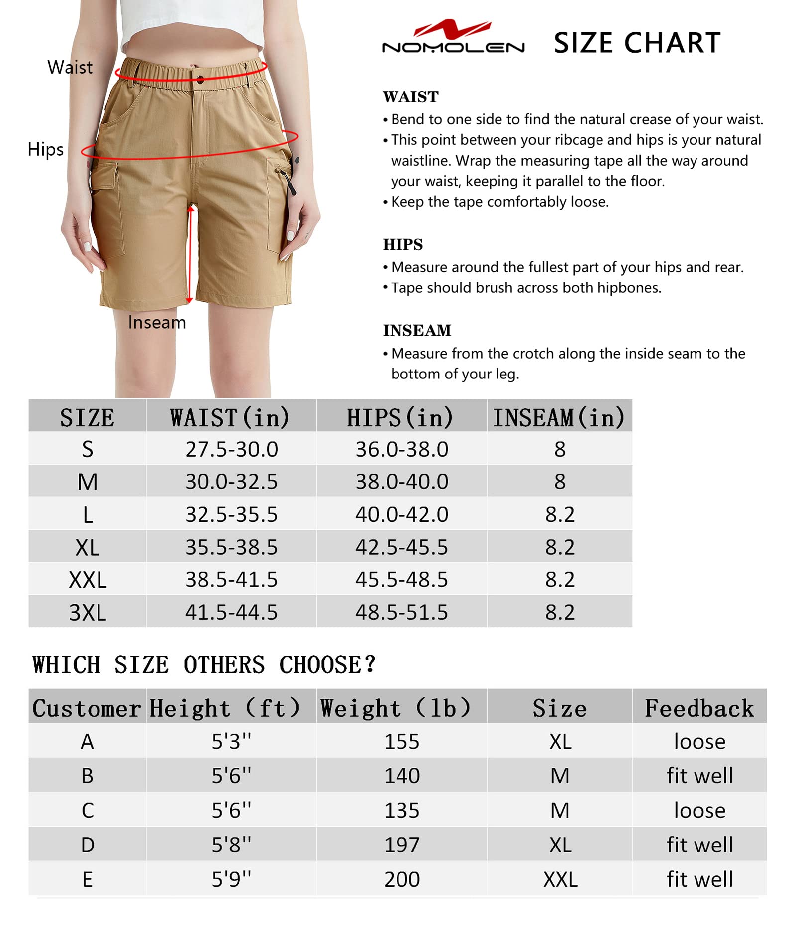 Nomolen Women's Hiking Cargo Shorts Lightweight Quick Dry Outdoor Golf Travel Shorts for Women with Zipper Pockets UPF 50+