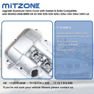 MITZONE Upgrade Aluminum Valve Cover kit Compatible with 2002-2006 BMW X5 X3 530i 525i 325i 325ci 325xi 330i 330xi 330Ci z4 Replace 11127512839