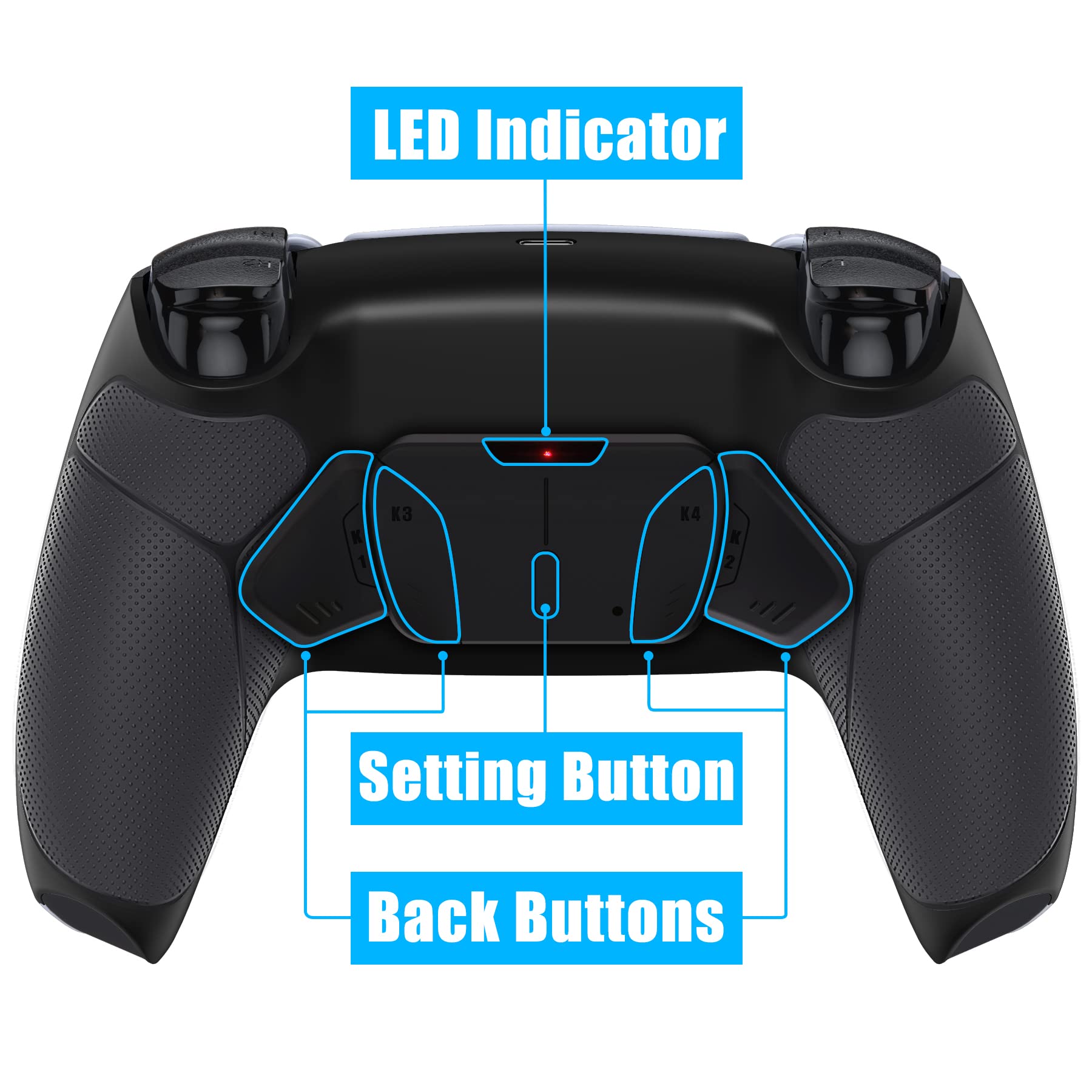 eXtremeRate Black Rubberized Grip Programable RISE4 Remap Kit for PS5 Controller BDM 010 & BDM 020, Upgrade Board & Redesigned Back Shell & 4 Back Buttons for PS5 Controller - Controller NOT Included