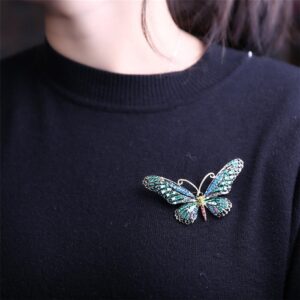 Guoshang Women Large Colorful Butterfly Shaped Brooch Pin Rhinestone Crystal Butterfly Lapel Pin for Coats Jackets Sweaters Accessories,Blue,1 Pc