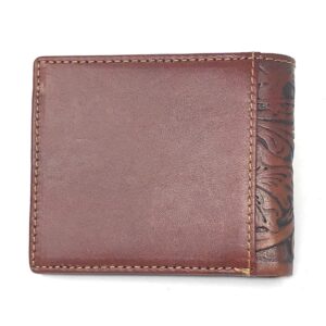 Western Genuine Tooled Leather Laser Cut Men's Bifold Short Wallet in 8 Colors (Coffee/Turquoise)