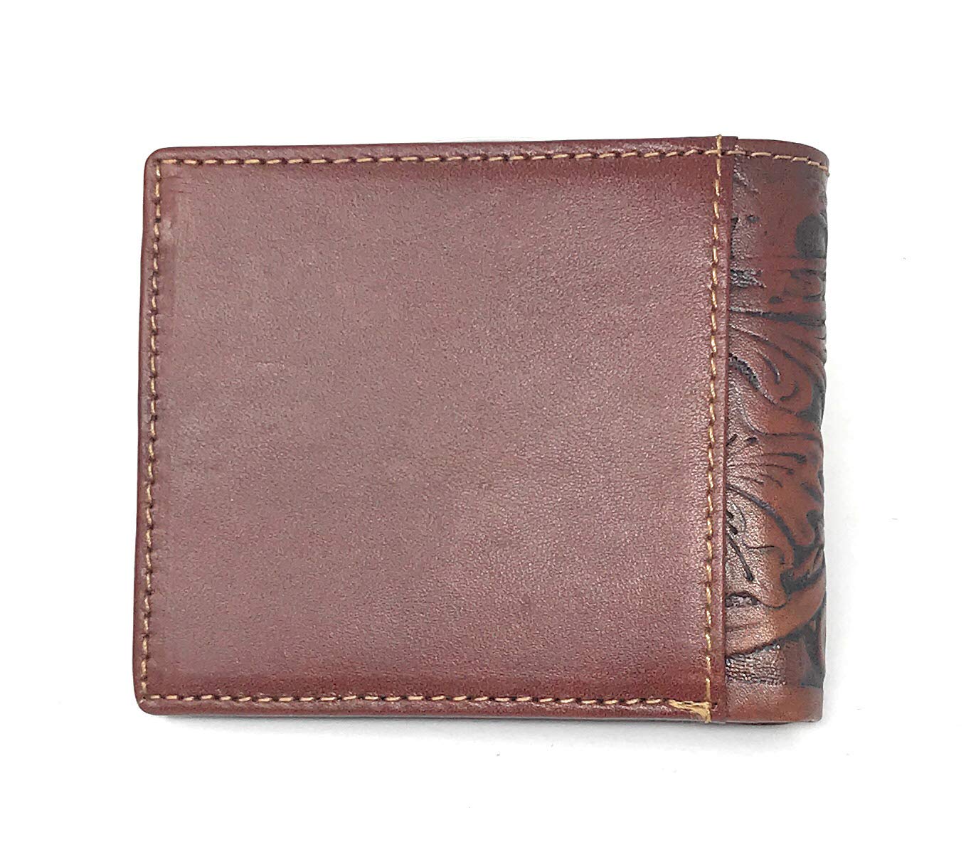 Western Genuine Tooled Leather Laser Cut Men's Bifold Short Wallet in 8 Colors (Coffee/Turquoise)