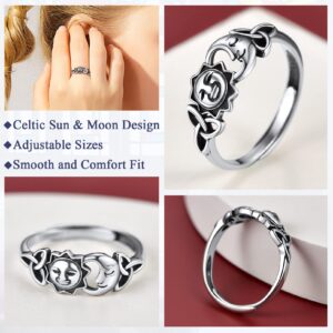 FaithHeart Sterling Silver Open Rings Women Celtic Sun and Moon Antiqued Polished Stacking Finger Ring Charms