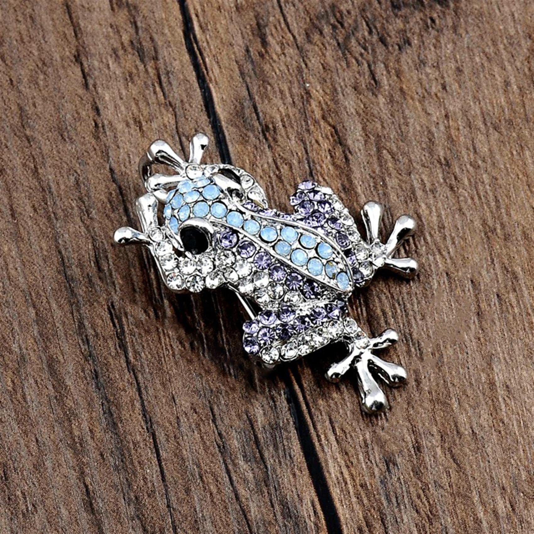 Guoshang Women Crystal Frog Brooch Pin Forg Rhinestone Lapel Pin for Coats Jackets Sweaters Accessories,Blue,1 Pc