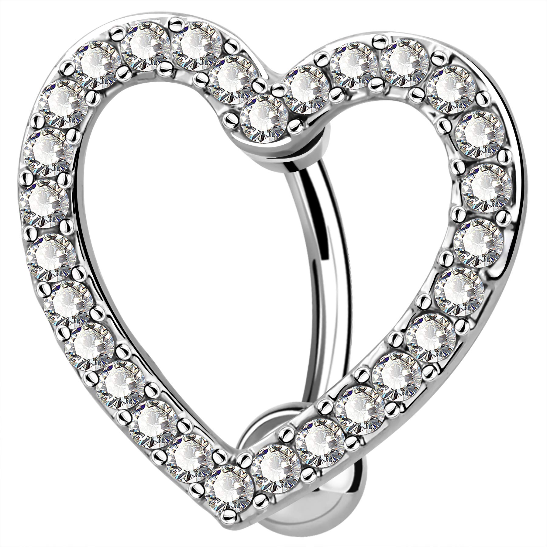 OUFER Heart Belly Button Rings Pave CZ Crystal Top Down Belly Rings 14G Surgical Steel Navel Piercing Jewelry