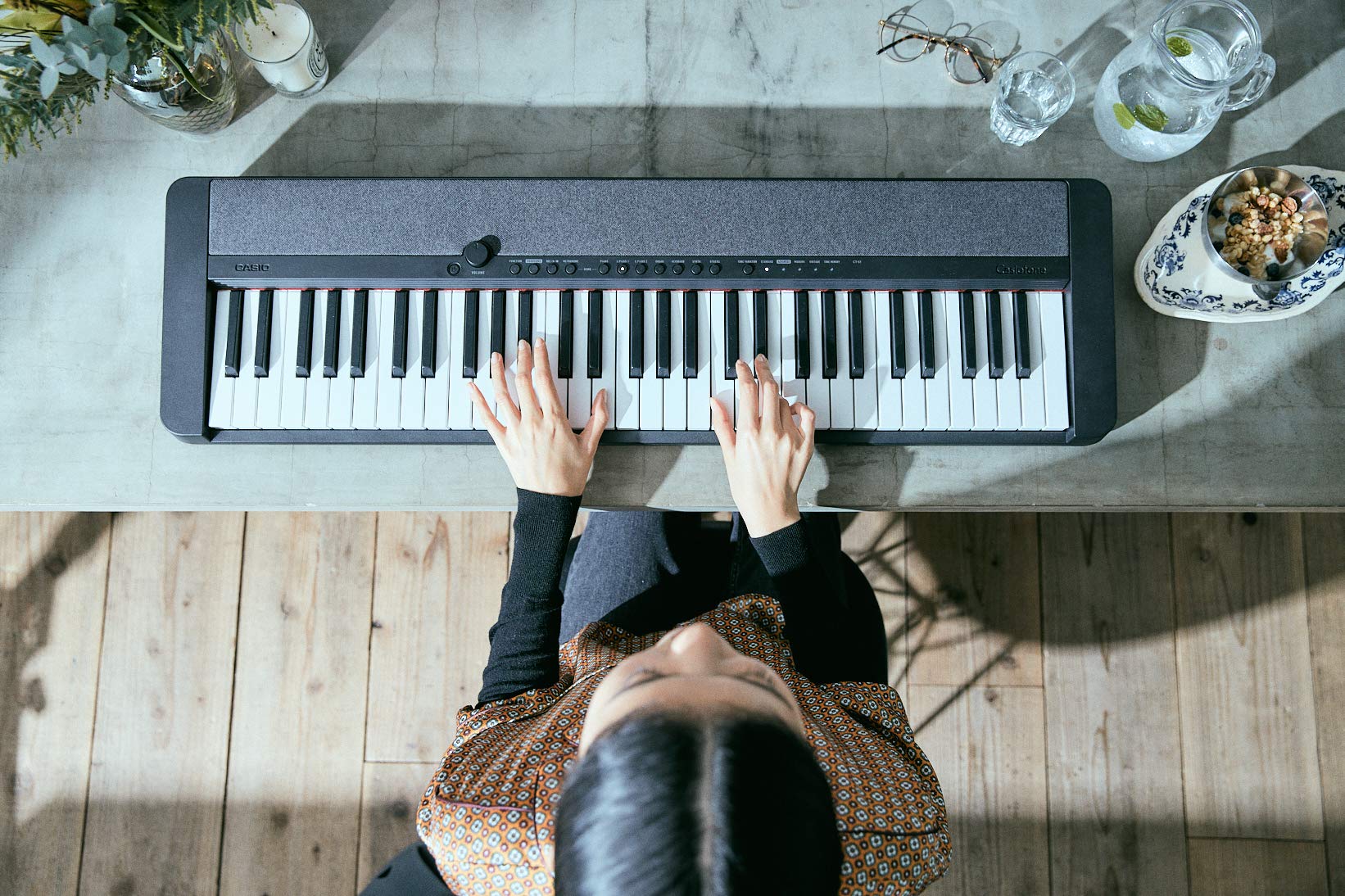 Casio 61-Key Portable Keyboard (CT-S1BK) and ChromaCast Double Braced X-Style Pro Series Keyboard Stand