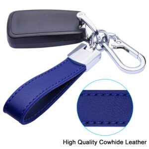 Wisdompro Genuine Leather Car Keychain, Universal Key Fob Keychain Leather Key Chain Holder for Men and Women, 360 Degree Rotatable, with Anti-lost D-ring, 3 Keyrings - Blue (Silver Carabiner Clip)