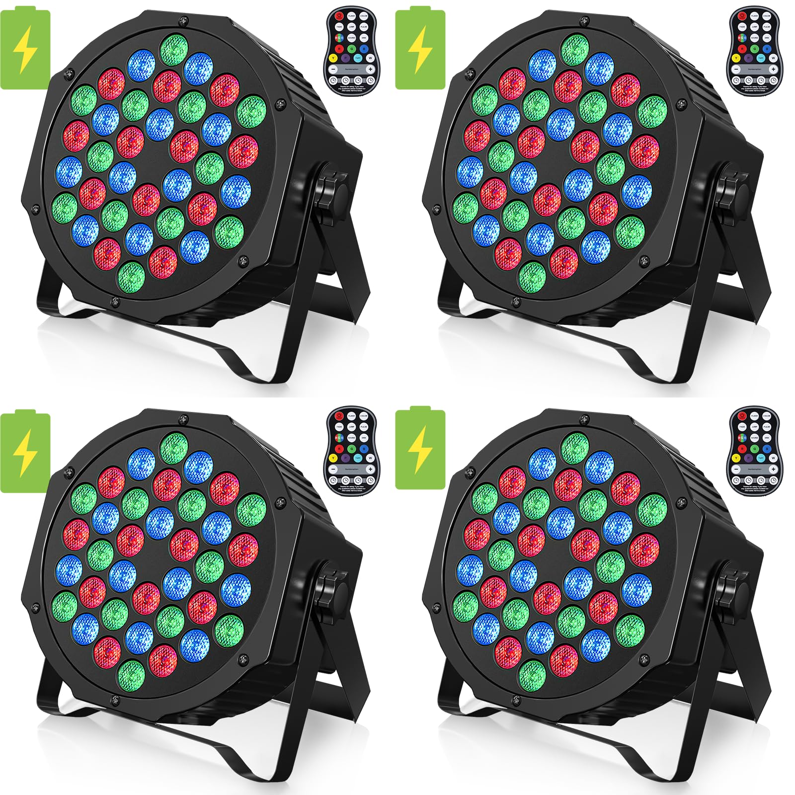 Rechargeable Par Lights 36W RGB Battery Powered, Wireless LED Par Lights DJ Uplights Sound Activated Remote Control for Wedding Events Club Party Church Stage Lighting