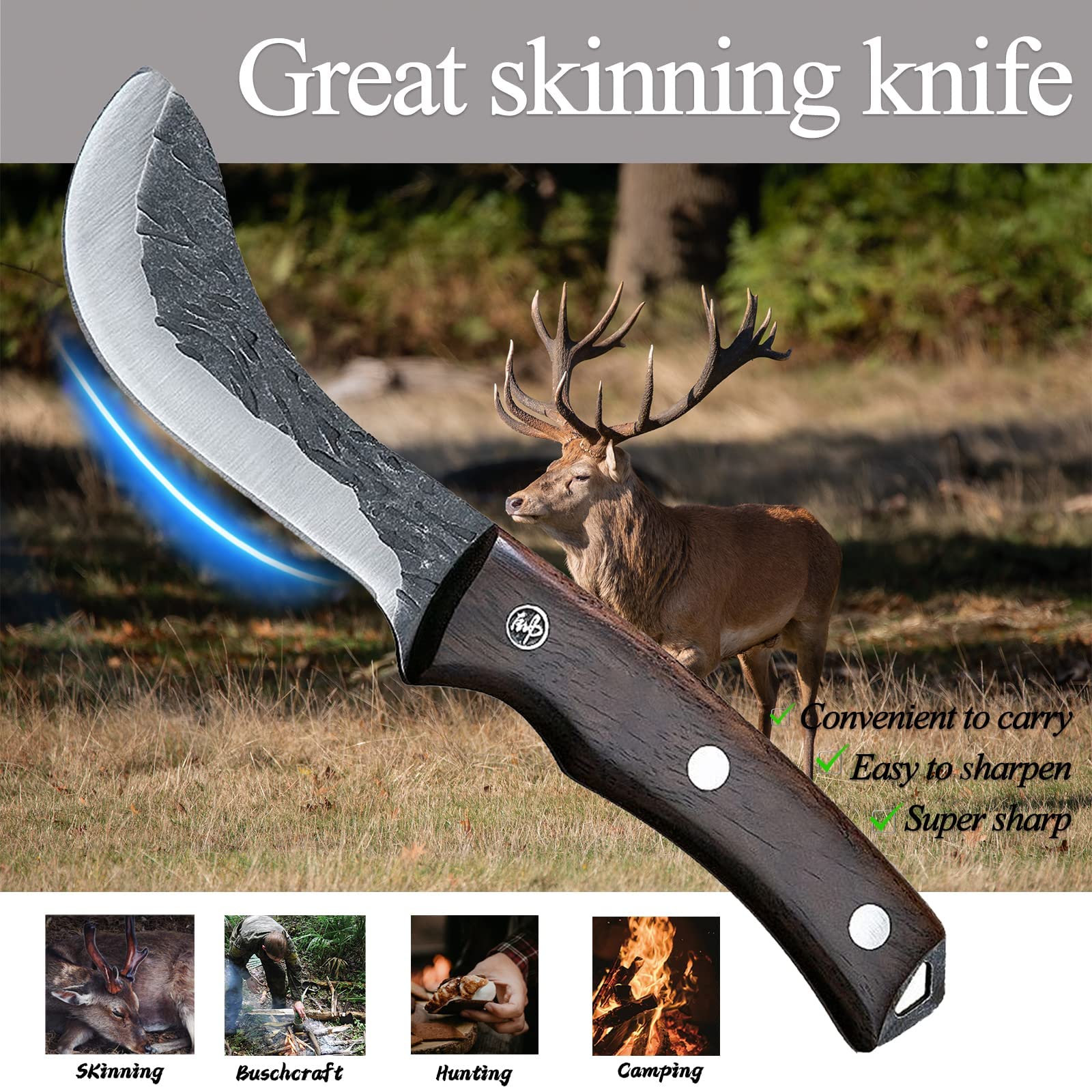 UMF Skinning Knife Deer Wide Skinning Knives Field Dress Knife with Sheath Fixed Blade Knives for Hunting Deer and Butchering