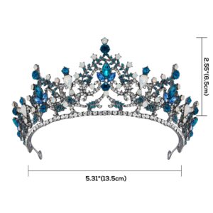 SWEETV Blue Tiara Crown for Women, Frozen Elsa Princess Crown, Gothic Wedding Tiara for Bride, Black Crystal Hair Accessories for Birthday Quinceanera Pageant Prom