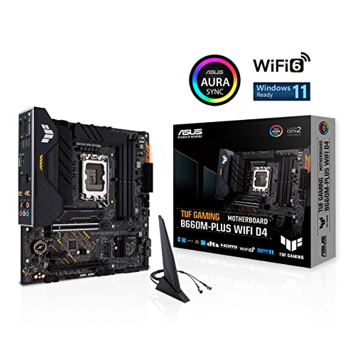 ASUS TUF B660M-PLUS WiFi D4 LGA 1700(Intel 12th Gen) mATX Gaming Motherboard (PCIe 5.0,DDR4,2xPCIe 4.0 M.2 Slots,WiFi 6,2.5 Gb LAN,Front USB 3.2 Gen 1 Type-C,Two-Way AI Noise Cancelation)