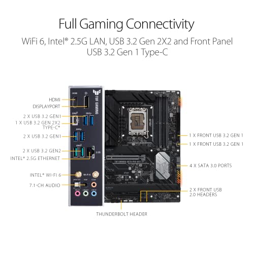 ASUS TUF Gaming H670-PRO WiFi D4 LGA 1700(Intel 12th Gen) ATX Motherboard (PCIe 5.0, DDR4,14+1 DrMOS,4xM.2 Slots,WiFi 6,2.5 Gb LAN,Front USB 3.2 Gen 1 Type-C,USB 3.2 Gen 2x2 Type-C)