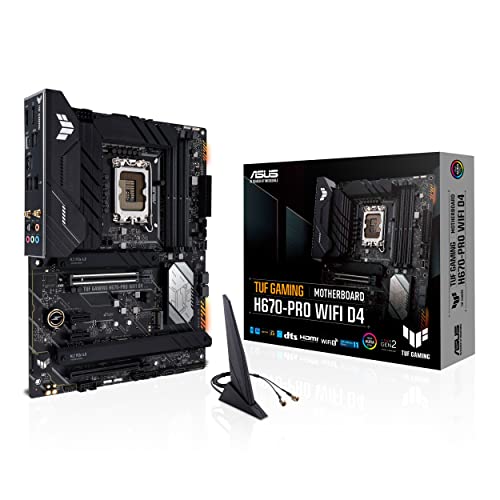 ASUS TUF Gaming H670-PRO WiFi D4 LGA 1700(Intel 12th Gen) ATX Motherboard (PCIe 5.0, DDR4,14+1 DrMOS,4xM.2 Slots,WiFi 6,2.5 Gb LAN,Front USB 3.2 Gen 1 Type-C,USB 3.2 Gen 2x2 Type-C)