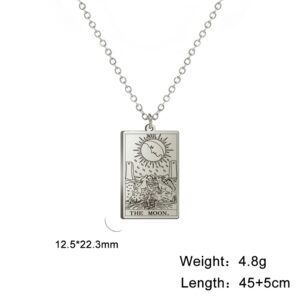 TEAMER Stainless Steel Tarot Cards Necklace Vintage Tarot Jewelry Good Luck Amulet Pendants for Women (Silver-THE MOON)