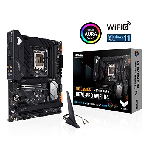 ASUS TUF Gaming H670-PRO WiFi D4 LGA 1700(Intel 12th Gen) ATX Motherboard (PCIe 5.0, DDR4,14+1 DrMOS,4xM.2 Slots,WiFi 6,2.5 Gb LAN,Front USB 3.2 Gen 1 Type-C,USB 3.2 Gen 2x2 Type-C)