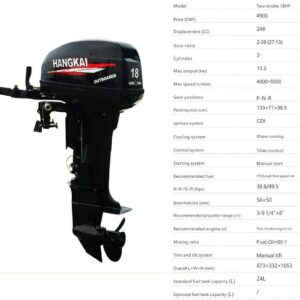 2 Stroke 18 HP Short Shaft Outboard Motors Engine, Fishing Boat Engine Tiller Control Motor Fishing Boat Engine Water-Cooling Heavy Duty Outboard Motors