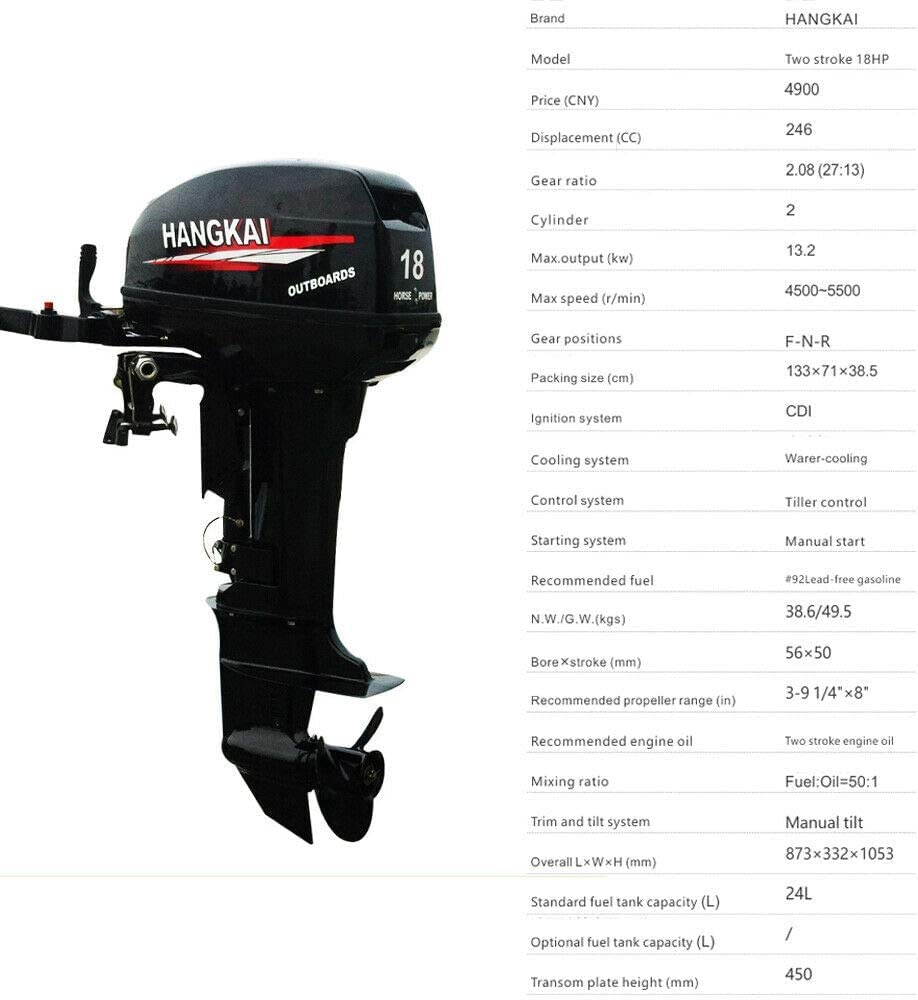 2 Stroke 18 HP Short Shaft Outboard Motors Engine, Fishing Boat Engine Tiller Control Motor Fishing Boat Engine Water-Cooling Heavy Duty Outboard Motors