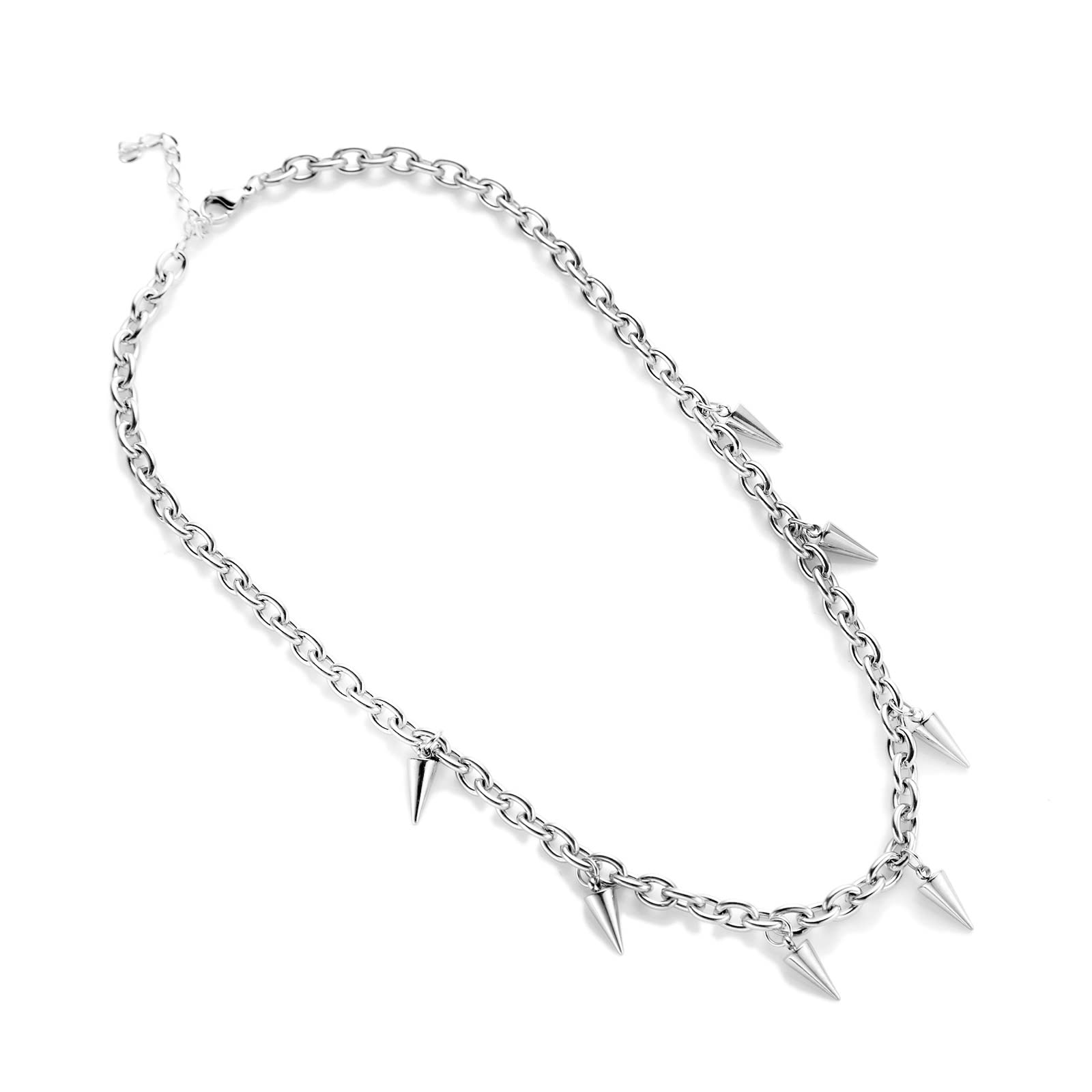 Tosmifairy Stainless Steel Chain Necklace with 7pcs Spikes Punk Rock Goth Y2K Jewelry Choker for Women Men