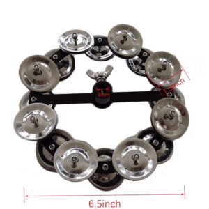 TUOREN 5.5" Mountable Symbal Hihat Tambourine with 8 Double Row Steel Jingles for Drum Set Silver